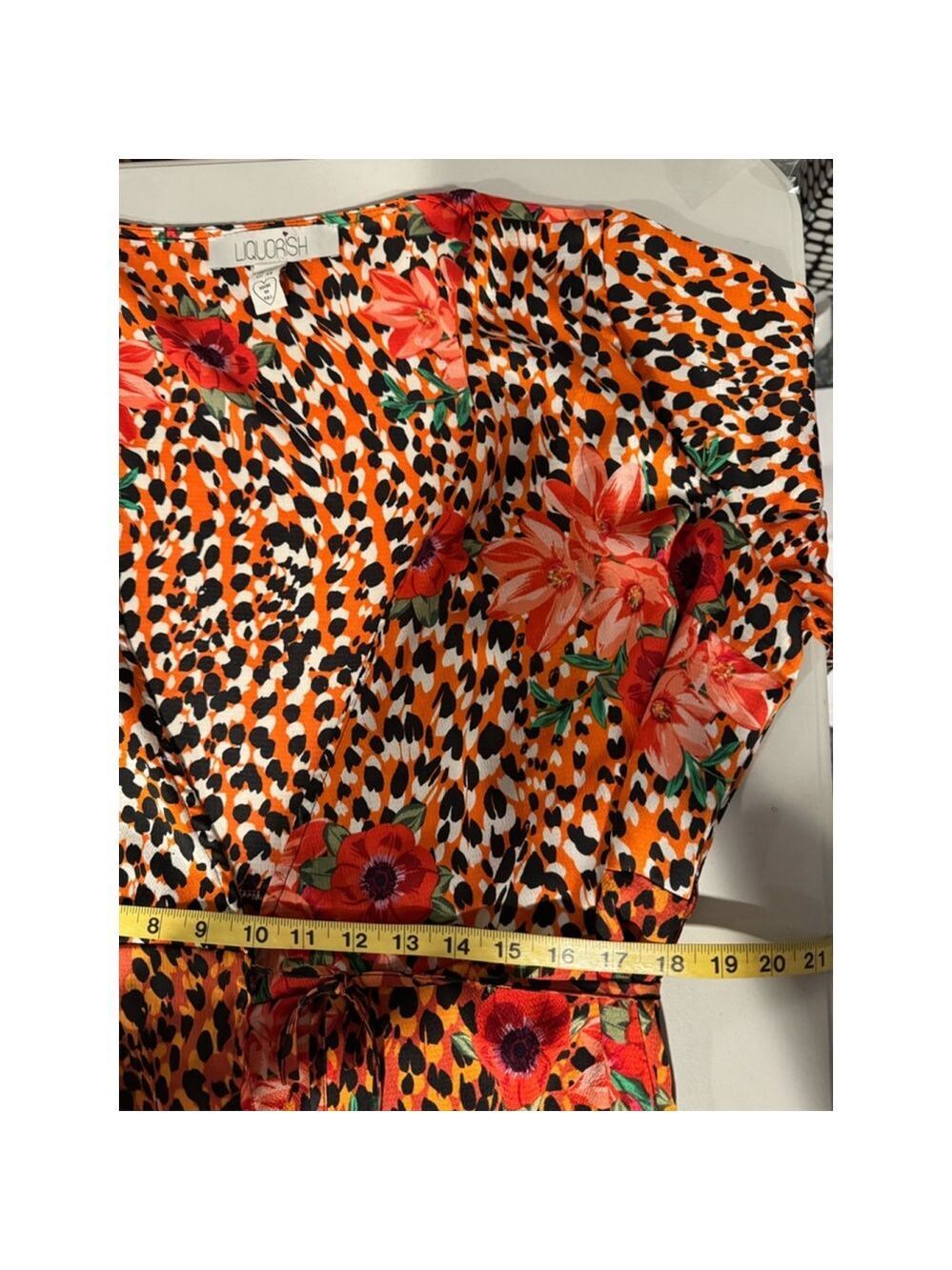 Liquorish Women's Wrap Dress Size 14 Orange Black Floral - Picture 10 of 11